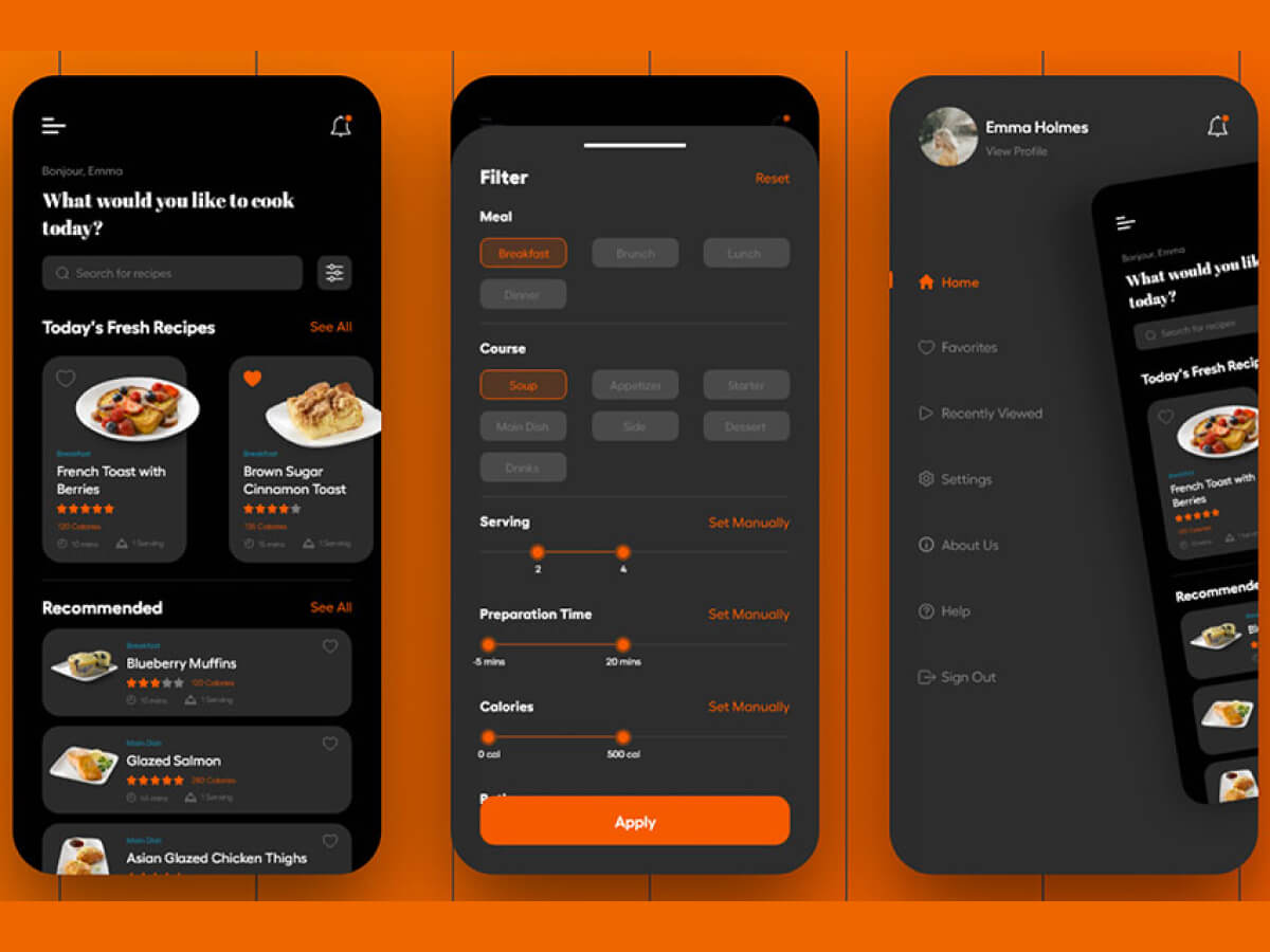 Cooking Dark App Adobe XD UI Kit