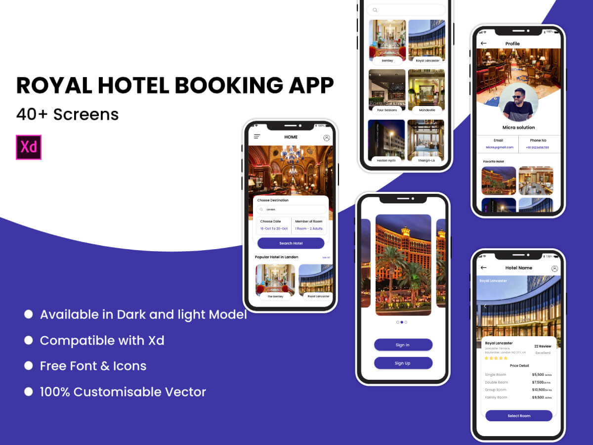 Hotel Booking Adobe XD UI Kit