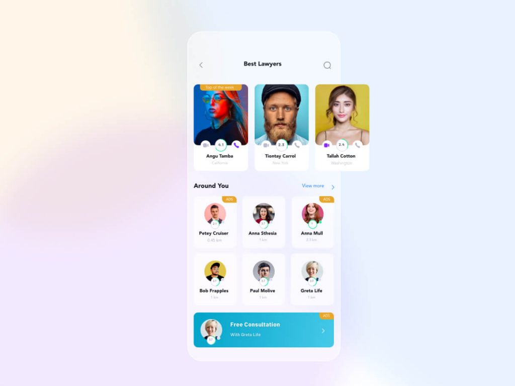 Lawyers Directory App for Adobe XD