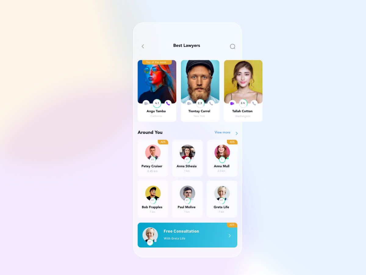 Lawyers Directory App for Adobe XD