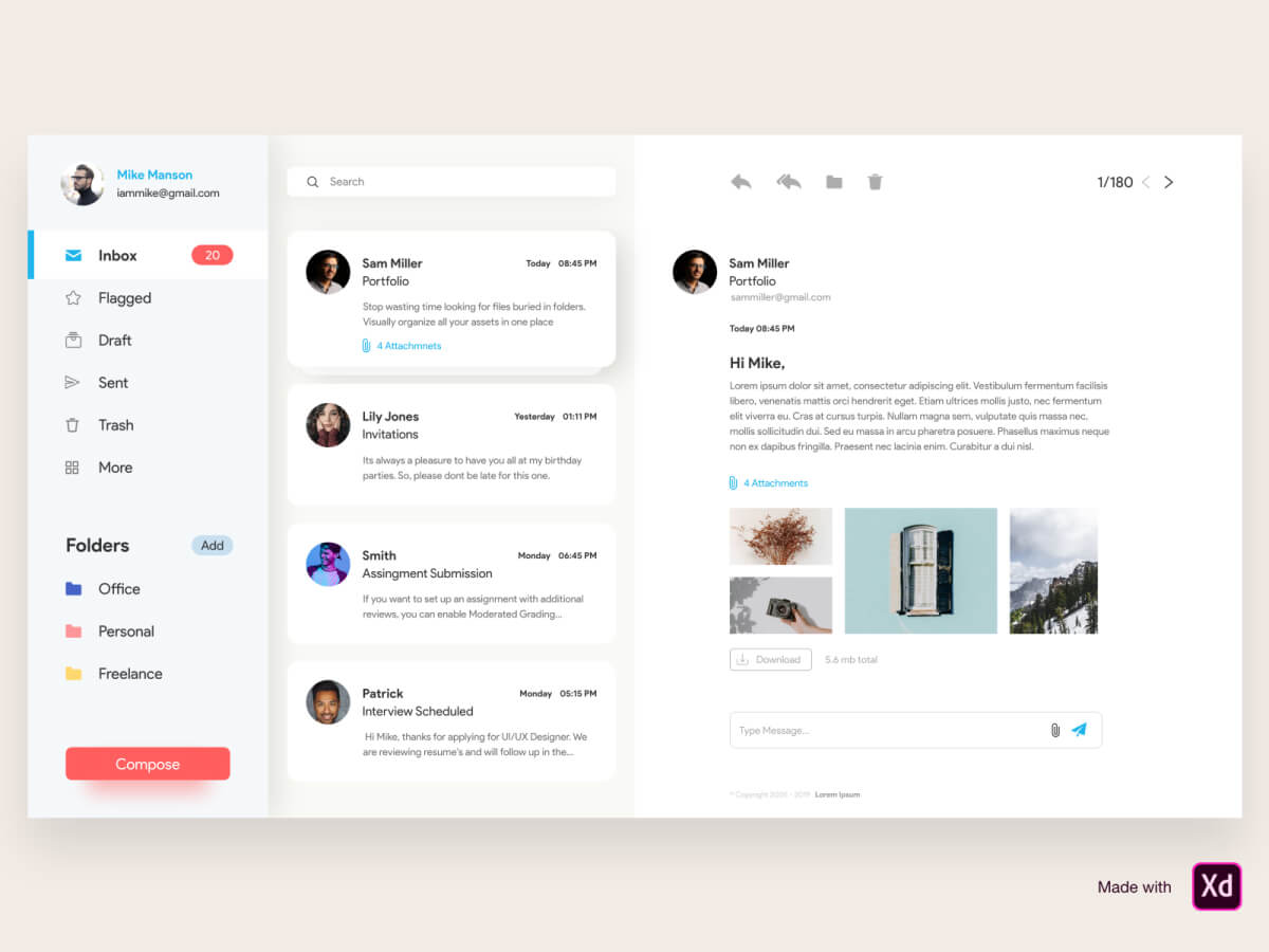 Mailbox Web Adobe XD UI Kit