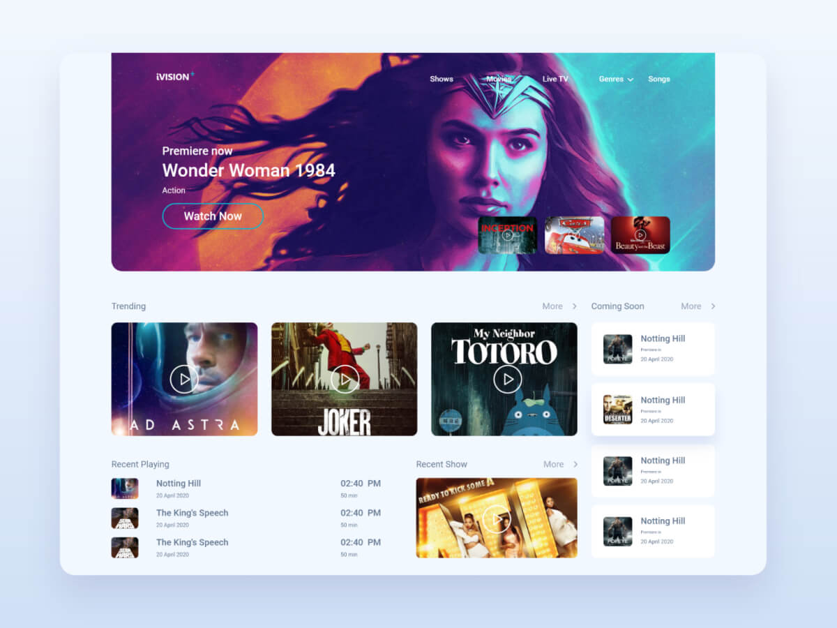 Movies & TV Streaming Platform for Adobe XD