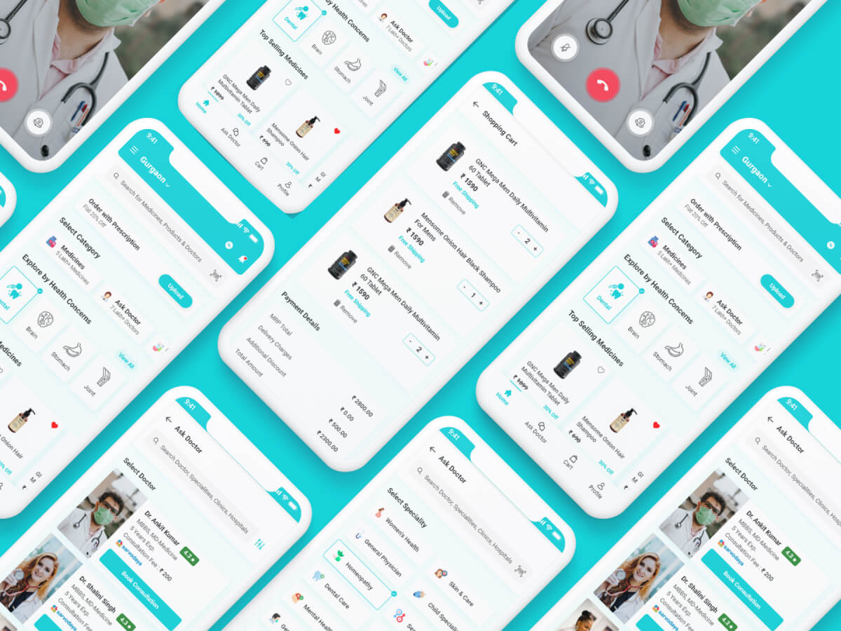 Pharmacy & Doctor Consultation App Adobe XD UI Kit