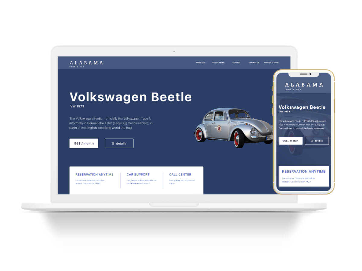 Rent a Car Home Page for Adobe XD