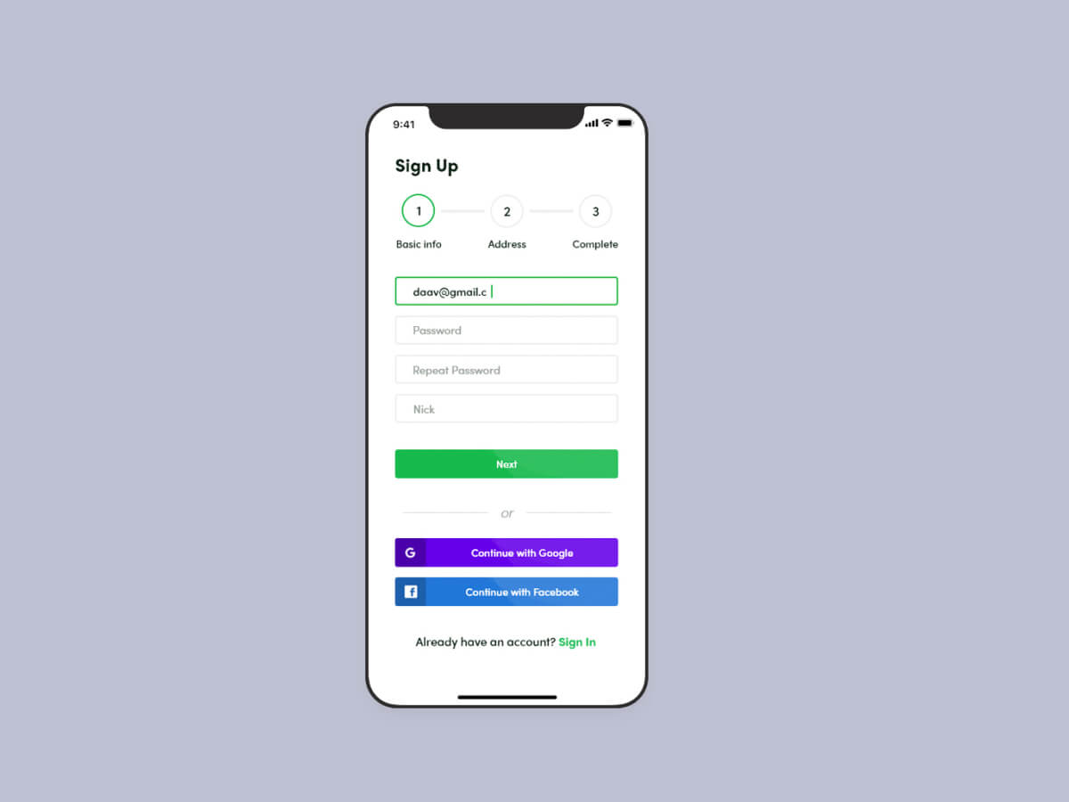 Sign Up Panel Template for Adobe XD