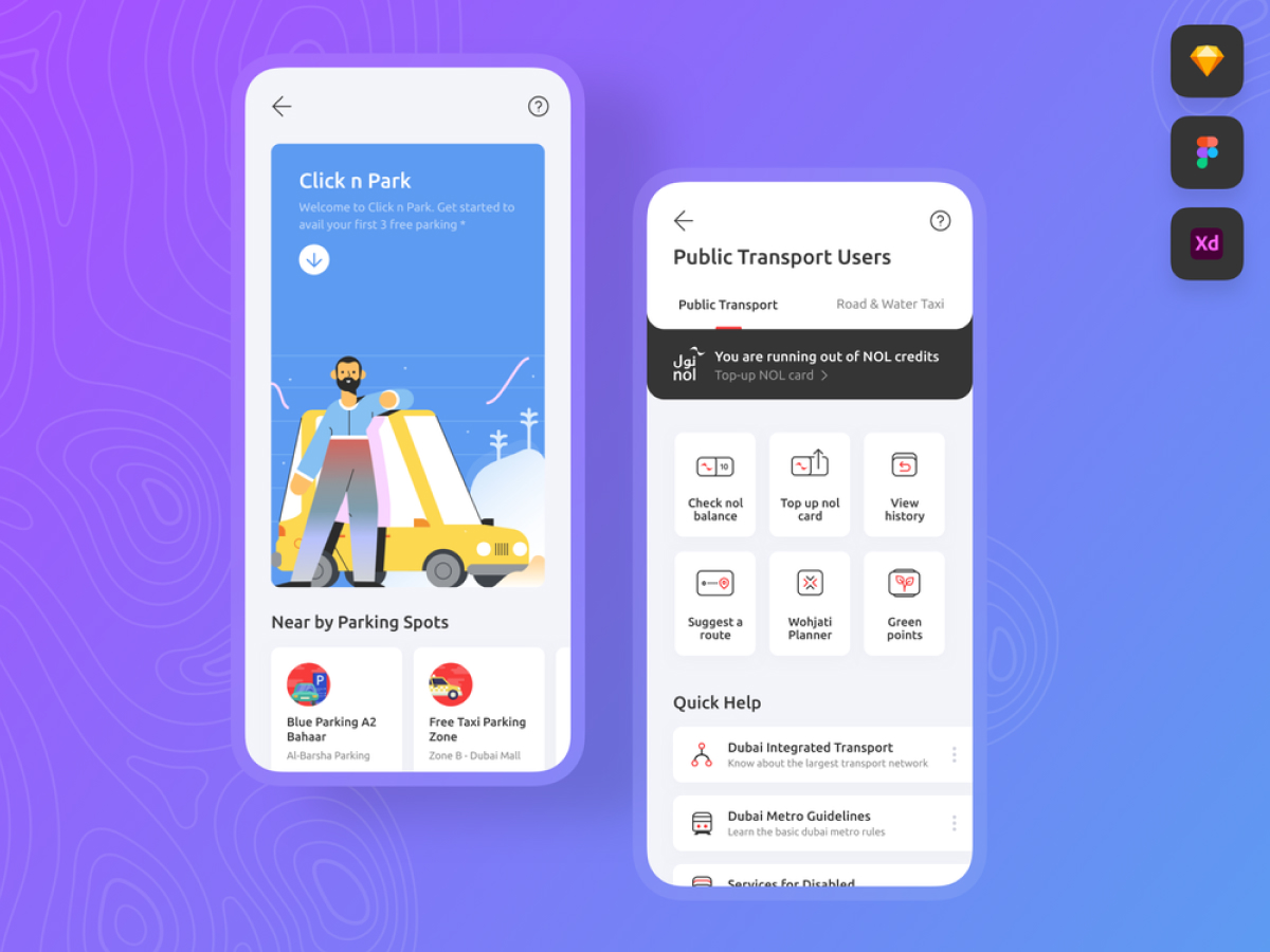 Transport and Parking App Adobe XD
