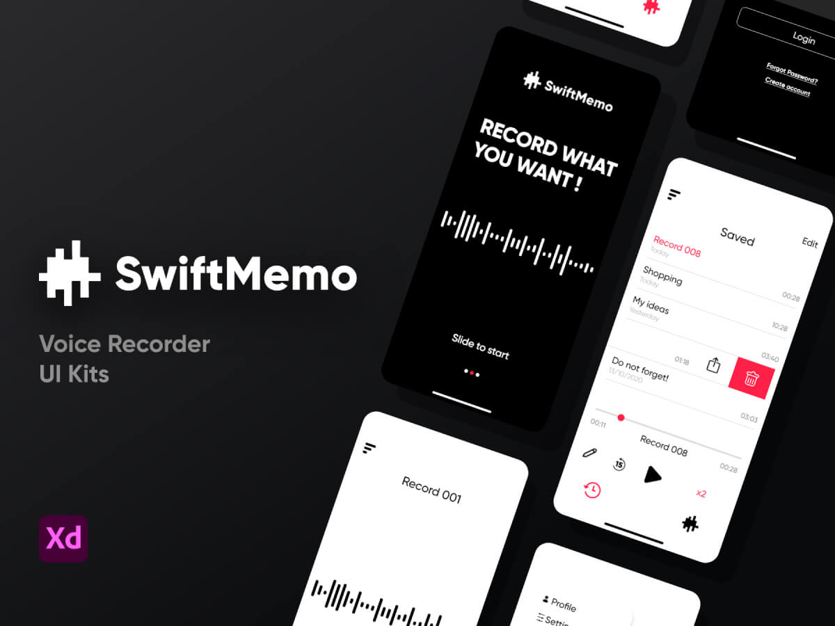 Voice Recorder Adobe XD UI Kit
